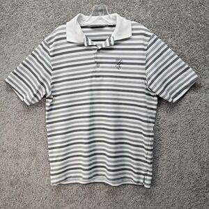 Ashworth Mens Striped Golf Polo Shirt White Grey Performance Short Sleeve Size M